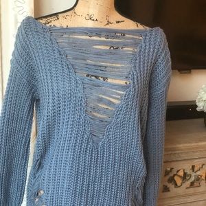 Sexy blue sweater dress